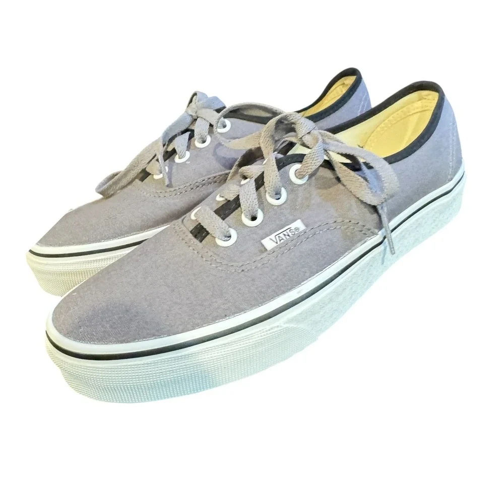 Vans Authentic Customs Grey Canvas Low Top Skate Shoes Sneakers Men 7 Women 8.5